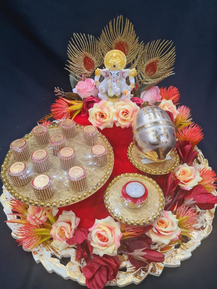 an arrangement of decorative items on a plate