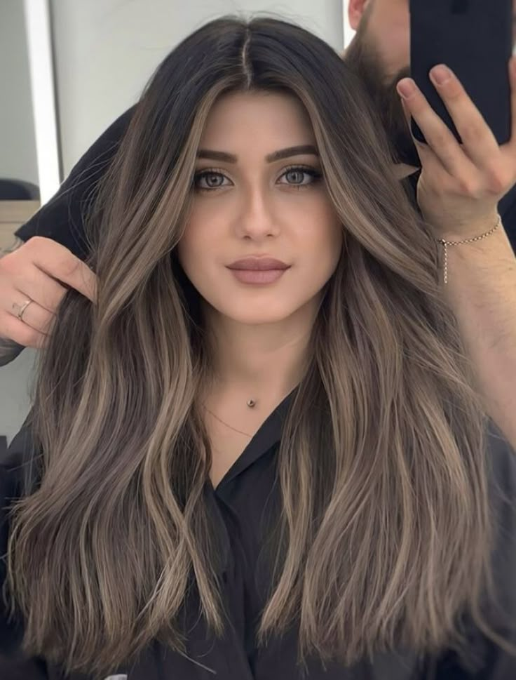 Chocolate Beige Balayage, Brown People Hair Color, Ash Brown Face Framing Highlights, Dark Chocolate Hair With Dimension, Mocha Hair Balayage, Cool Beige Brown Hair, Ash Blonde Hair Balayage Brunettes, Brown Hair Colors No Highlights, Espresso Martini Balayage