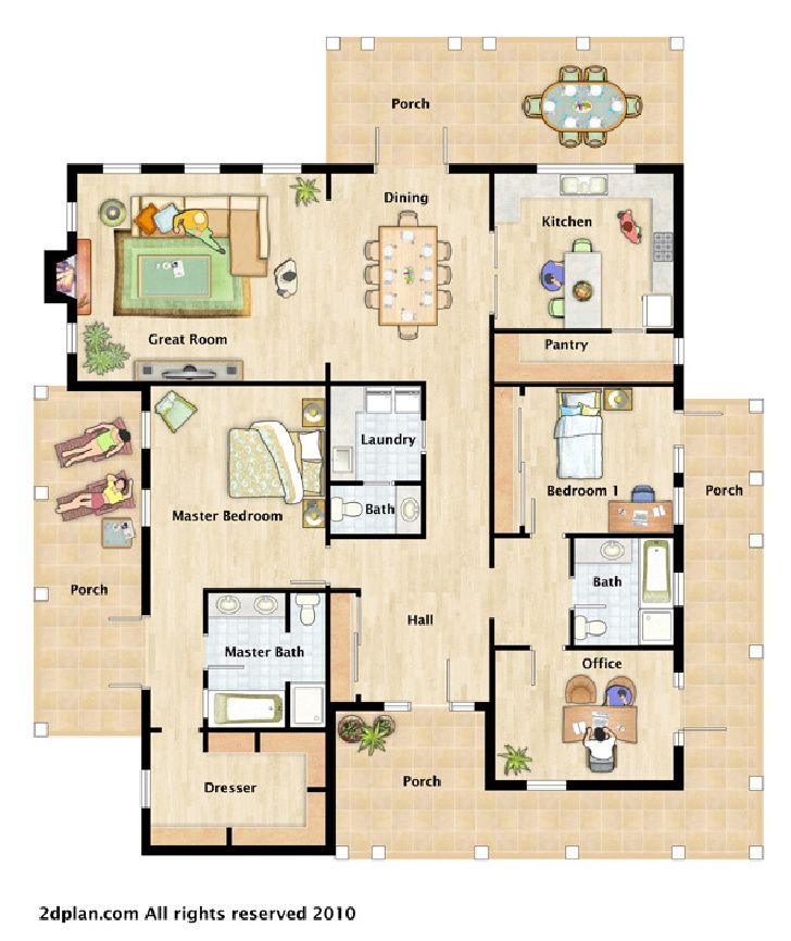 the floor plan for an apartment with three bedroom and two bathroom areas, including one living room