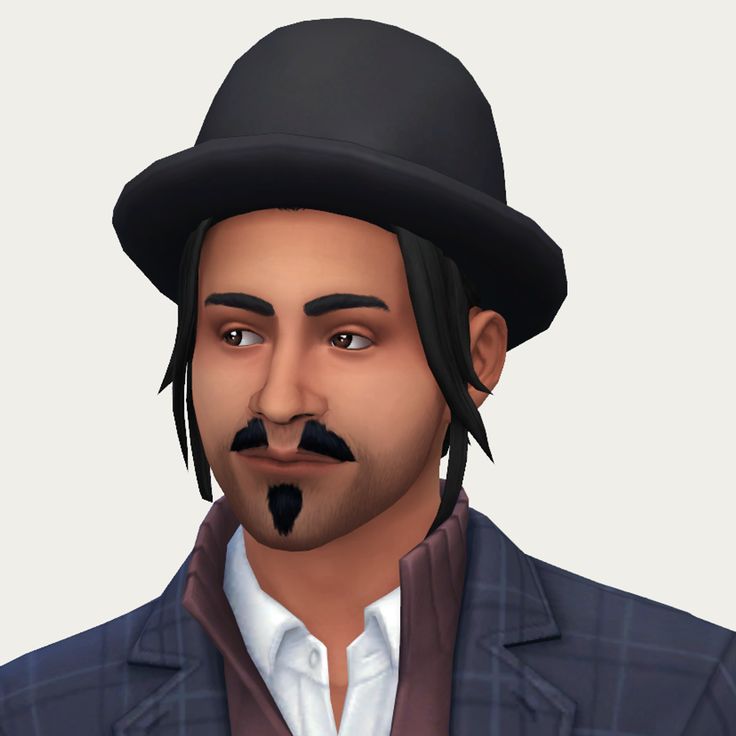 an animated man wearing a black hat and mustache