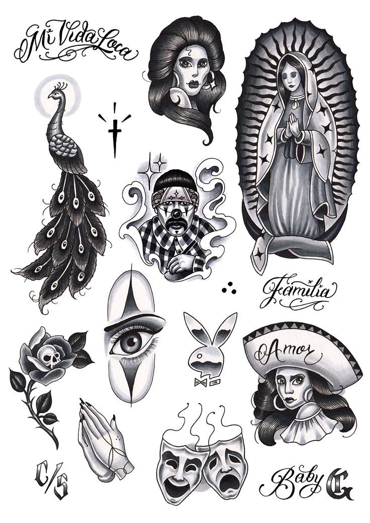 an image of tattoos on the back of a woman's face and other items