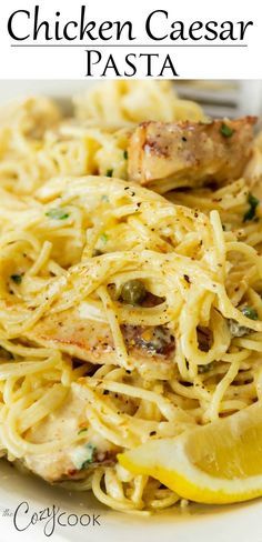 chicken caeser pasta with lemon and parsley