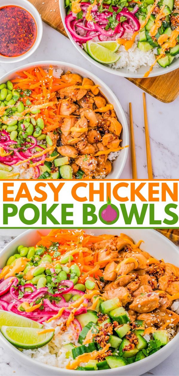 this easy chicken poke bowl is the perfect meal to make for lunch or as an appetizer