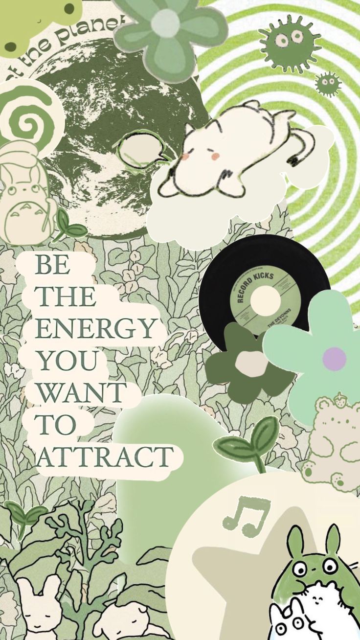 an image of a poster with animals and plants in the background that says be the energy you want to attract