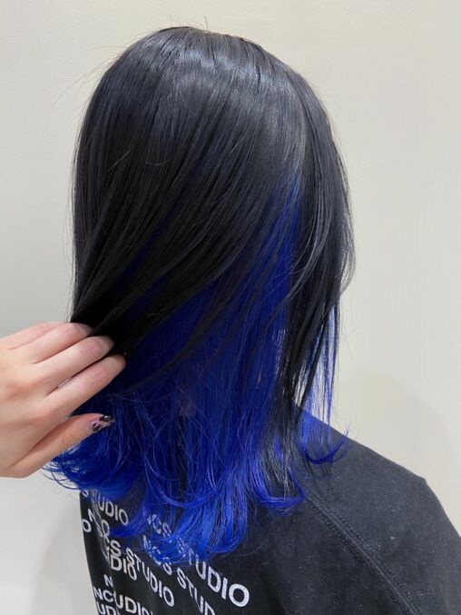 Black Hair With Blue Underneath Highlights Underneath, Blue Underneath Hair, Blue Hair Underneath, Black And Blue Hair, Blue Tips Hair, Under Hair Dye, Underdye Hair, Hair Dyed Underneath, Short Blue Hair