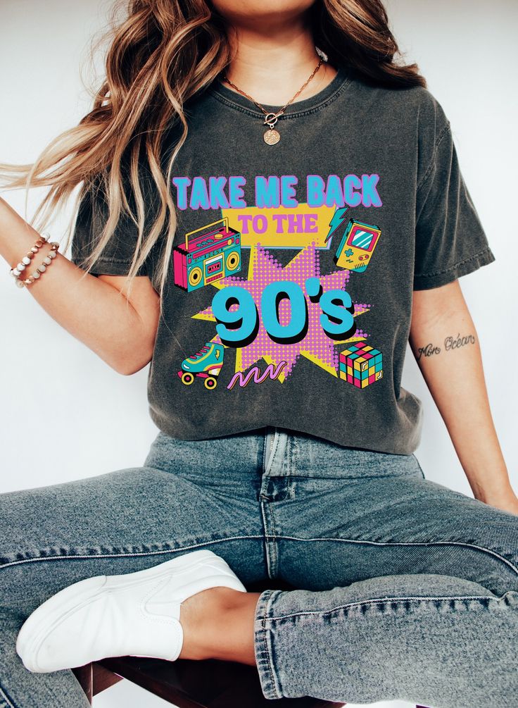 "Take Me Back To The 90's Shirt, 1990 shirt, retro shirt, 90s party clothing 90s shirt I wish I could go back, Retro Old Funny Day Shirts This comfortable T-shirt is a perfect gift idea as a birthday gift, Halloween party, or any special occasion for your best friends or your family members or anyone who you love and a really great way of putting a smile on their faces. 👕H O W TO O R D E R 1️⃣ Please, check and review all the photos. 2️⃣ Choose your T-shirt size and color. 3️⃣ Click add to cart Last Day Of School Shirt, Occupational Therapy Shirts, Look Retro, Dance Mom, Color Images, Teacher Tees, Comfort Colors Tee, Last Day Of School, Retro Halloween