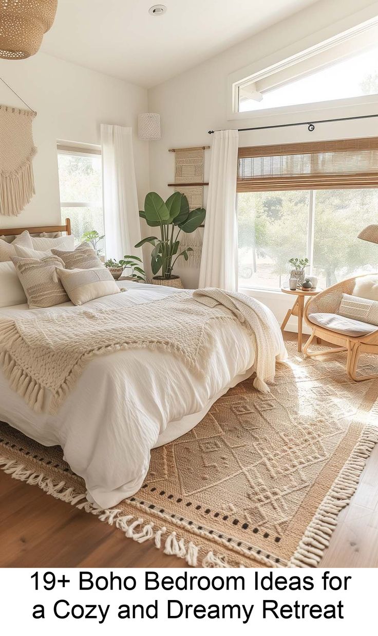 a bed room with a neatly made bed next to a window and a rug on the floor