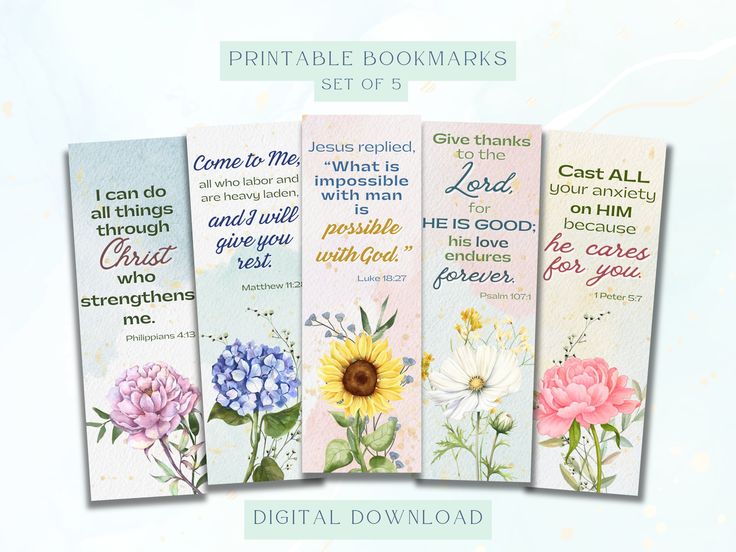 four printable bookmarks with flowers and bible verses on them, set of 8