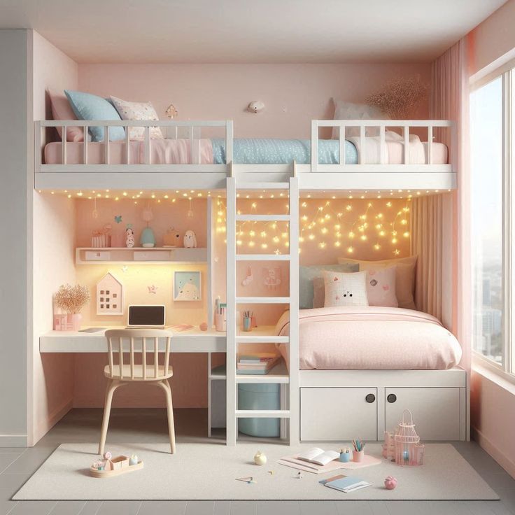 #bedroom   #girls'bedroom   #cute  #rose  #beds  #bunkbed Girls Cabin Bed Ideas, Girls Built In Bunk Beds, Girls Bedroom Ideas With Bunk Beds, Girls Bedroom With Bunk Beds, Bunk Beds For Girls Room Teenagers, Girls Bedroom Ideas Bunk Beds, Girls Bunkbed Bedroom Ideas, Girls Cabin Bed, Bunk Bed Girls Room