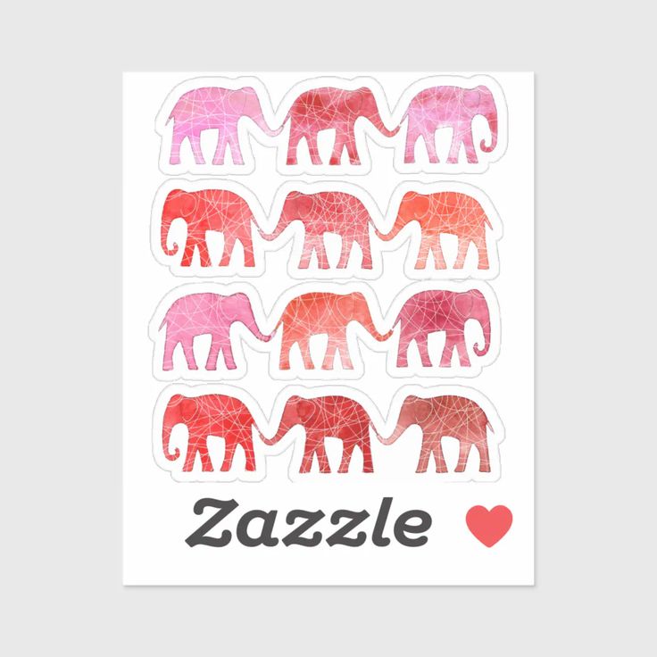 a sticker with pink and red elephants on it