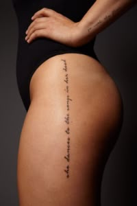 60+ Classy Side Thigh Tattoos: Insights, Meanings & Best Designs — InkMatch Hip Tattoo Quotes, Small Thigh Tattoos, Thigh Tattoo Quotes, Side Thigh Tattoos, Tattoo Hip, Quote Tattoos Girls, Thigh Tat, Hip Thigh Tattoos, Tattoo Thigh