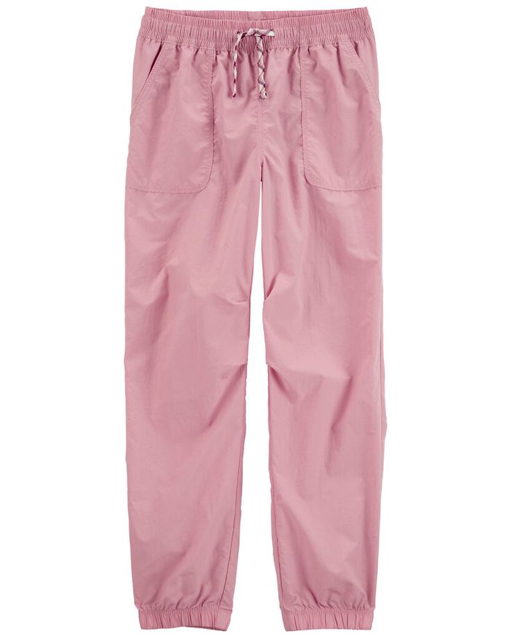 Easy to slip-on with any top, these joggers are the casual-cool staple that your girls' wardrobe needs with a drawstring waist that ties for the perfect fit and jogger cuffs that make this the perfect pair to style with sneakers. Pink Athleisure Joggers With Drawstring, Trendy Relaxed Fit Joggers With Elastic Waistband, Spring Sweatpants With Functional Drawstring And Relaxed Fit, Pink Drawstring Casual Joggers, Pink Casual Joggers With Drawstring, Trendy Summer Joggers With Elastic Waistband, Casual Pink Cotton Joggers, Spring Cotton Joggers With Elastic Waistband, Spring Leisure Joggers With Elastic Cuffs