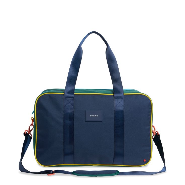 state bags rockaway duffle bag polyester canvas green/navy front view click to zoom Sporty Luggage With Sleeve For Weekend Trips, Sporty Rectangular Duffle Bag For Weekend, Weekend Tote Gym Bag With Luggage Sleeve, Sporty Rectangular Travel Bag For Everyday Use, Blue Rectangular Laptop Bag For On-the-go, Rectangular Weekender Bag With Luggage Sleeve, Versatile Rectangular Weekender Bag For Overnight Trips, Weekend Gym Bag With Luggage Sleeve, Rectangular Travel Bag With Zipper For Weekend