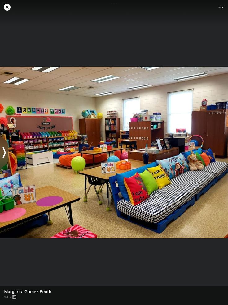 a room filled with lots of colorful furniture