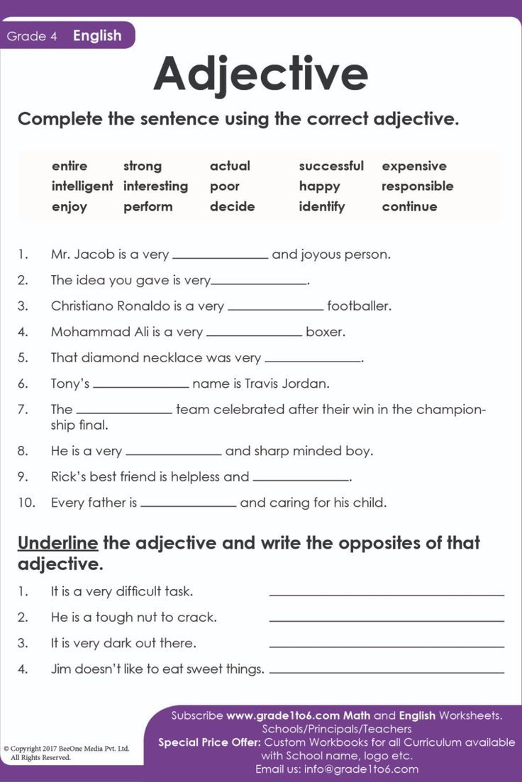 an adjective worksheet with words and pictures