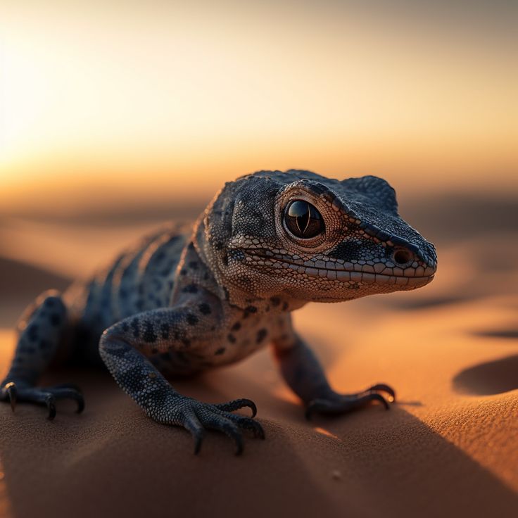 a small lizard sitting on top of a sandy surface