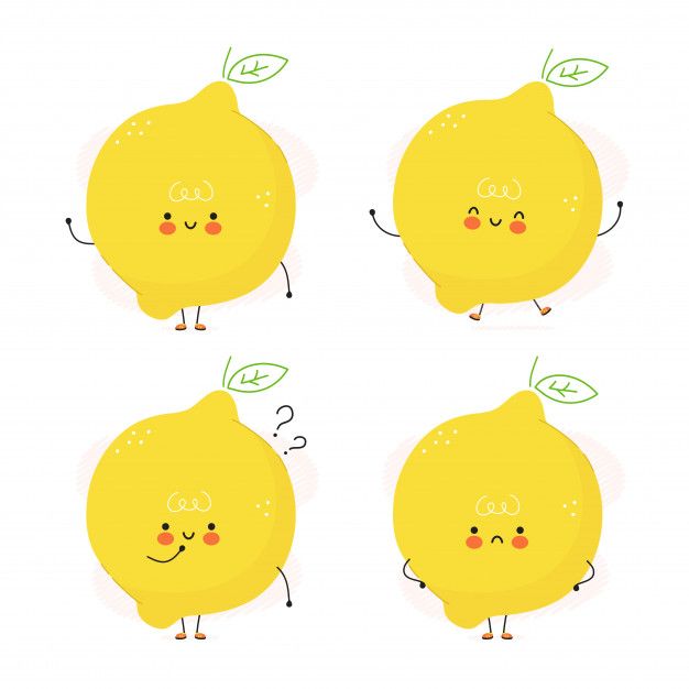 four cartoon lemons with different expressions