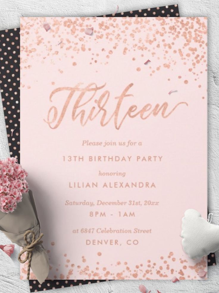 a pink and black birthday party with confetti