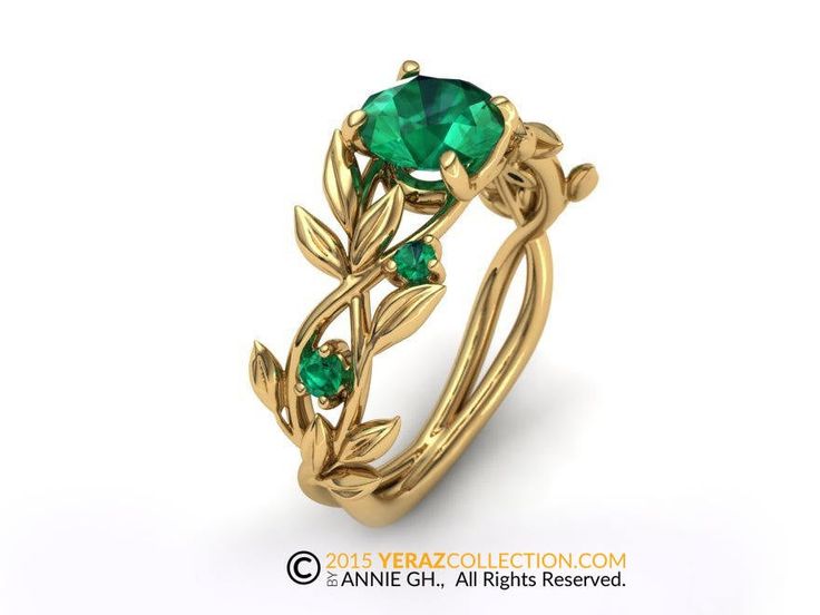 Unique Emerald Leaf Engagement Ring Inspired by nature, this ring is beautifully designed with a 6.5 mm Chatham Emerald (lab created) center stone. The side stones on the leaves are Natural Emeralds. This is a perfect gift for your special one! - This ring is made from 14k Yellow gold, it has 4 natural emeralds on the leaves (.14 total). - The center stone is a 6.5 mm Chatham Emerald(Lab-created). - Different center stone on request. - I use recycled gold only. - The item comes with a jewelry bo Engagement Ring Nature, Leaf Engagement Ring, Yellow Engagement Rings, Titanium Wedding Band, Emerald Engagement, Leaf Ring, Yellow Gold Engagement Rings, Emerald Engagement Ring, Pretty Rings