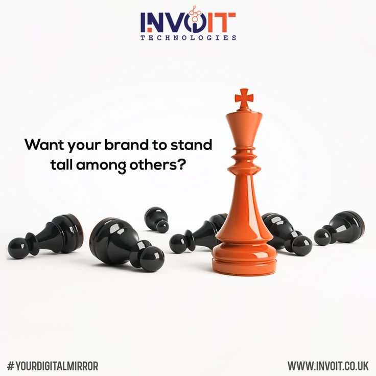 an orange and black chess piece with the words want your brand to stand tall among others?