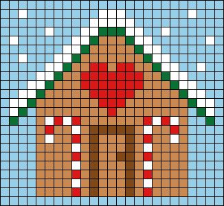 a cross stitch christmas ornament with a gingerbread house