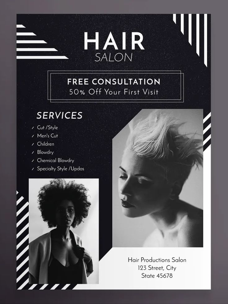 a flyer for a hair salon with an image of a woman's face and her hair