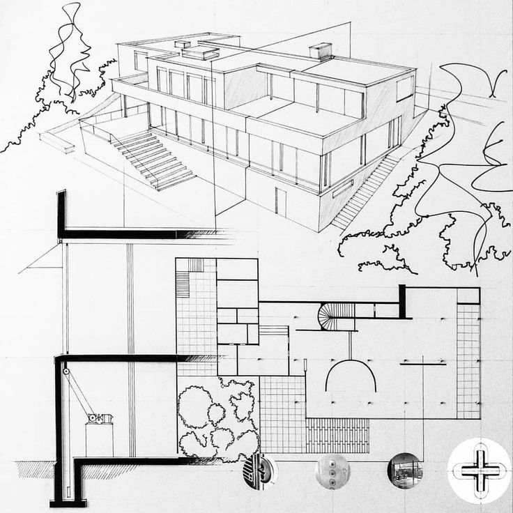 an architectural drawing of a house and its surroundings