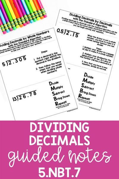 dividing decimals guided notes for 5th grade students with the text dividing fraction numbers 5 nbt