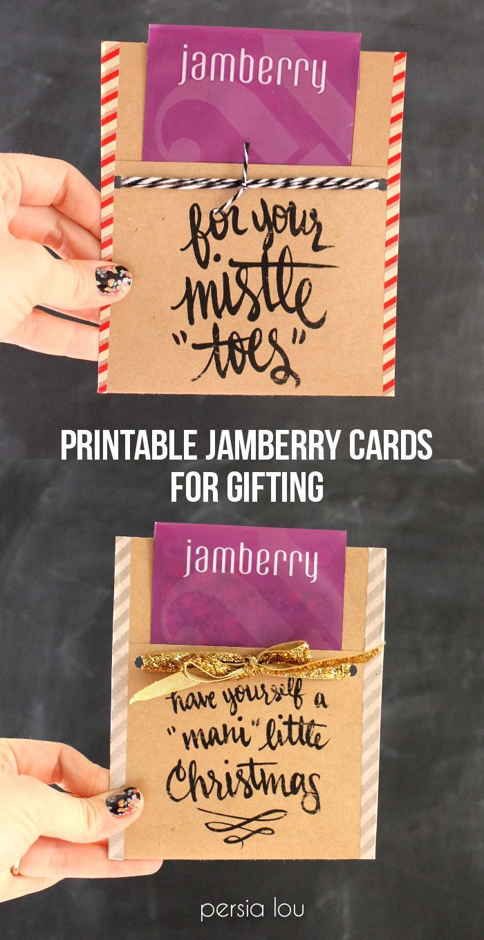 two handmade greeting cards with the words jamberry and for your mistle toes