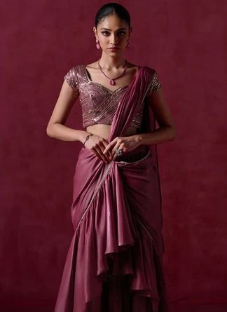 Mauve Embroidered Ruffled Silk Saree – Lashkaraa Engagement Lehenga, Asian Clothes, Ruffle Sarees, Half Saree Lehenga, Ruffle Saree, Sarees Silk, Drape Saree, Casual Saree, Lehenga Saree