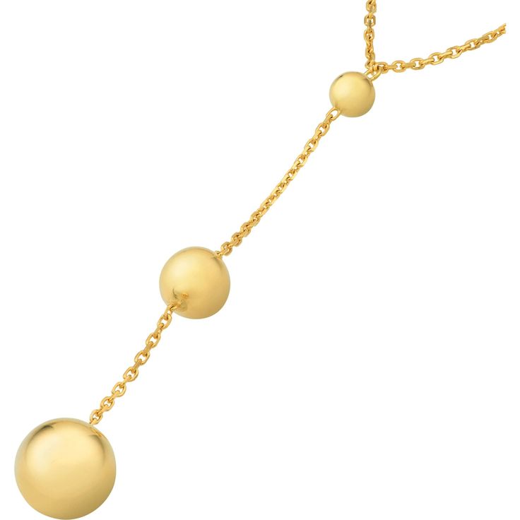 Embark on a journey of luxury with the Graduating Bead Drops Adjustable Necklace by Olas d'Oro. This exquisite piece seamlessly blends classic charm with modern sophistication, making it a timeless addition to your fine jewelry collection.Crafted from lustrous 14K yellow gold, this necklace showcases three gracefully graduating bead drops, each meticulously designed to capture the essence of elegance. The warm, radiant hue of the gold complements the wearer's natural beauty, creating an aura of Formal Yellow Gold Round Drop Necklace, Formal Jewelry With Satellite Chain And Round Beads, Formal Round Necklace With Polished Beads, Formal Round Polished Beads Necklace, Elegant 14k Gold Long Drop Necklace, Fine Jewelry Yellow Gold Dangle Necklaces, Yellow Gold Necklaces With Satellite Chain, Elegant Yellow Gold Necklaces With Polished Beads, Polished Yellow Gold Beads Jewelry