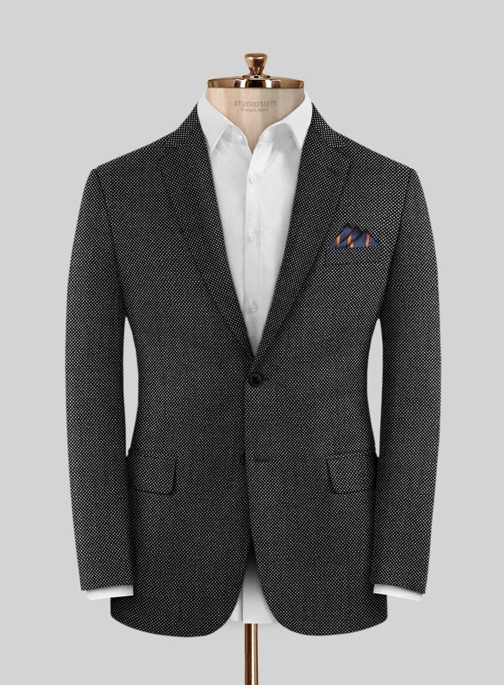 Stay up-to-date with the latest fashion trends by choosing our Italian Wool Catias Suit. This impeccable outerwear choice is expertly tailored using pure premium wool fabric, designed to make you feel stylish and empowered while providing lasting comfort and a timeless look. The suit comes in a flattering black color with a bird's eye pattern, making it a sharp statement piece whether you're bound for the office or attending a formal gathering. 
 
 Look features a 2 button jacket with notch lape Tailored Single-button Tweed Jacket With Notch Lapel, Black Single-breasted Tailored Tweed Jacket, Single-breasted Wool Suits With Lapel Collar, Luxury Single-breasted Tweed Jacket With Lapel Collar, Single-breasted Wool Tweed Jacket With Lapel Collar, Grey Tweed Suit, Green Velvet Jacket, Herringbone Tweed Jacket, White Linen Suit