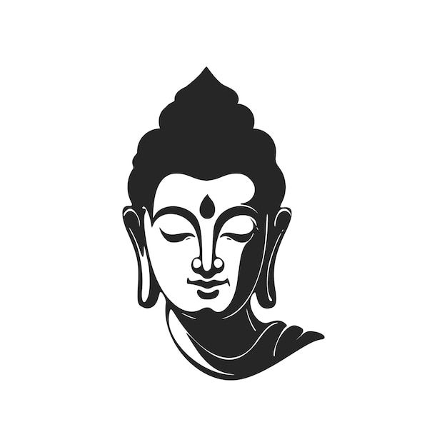 the head of buddha in black and white