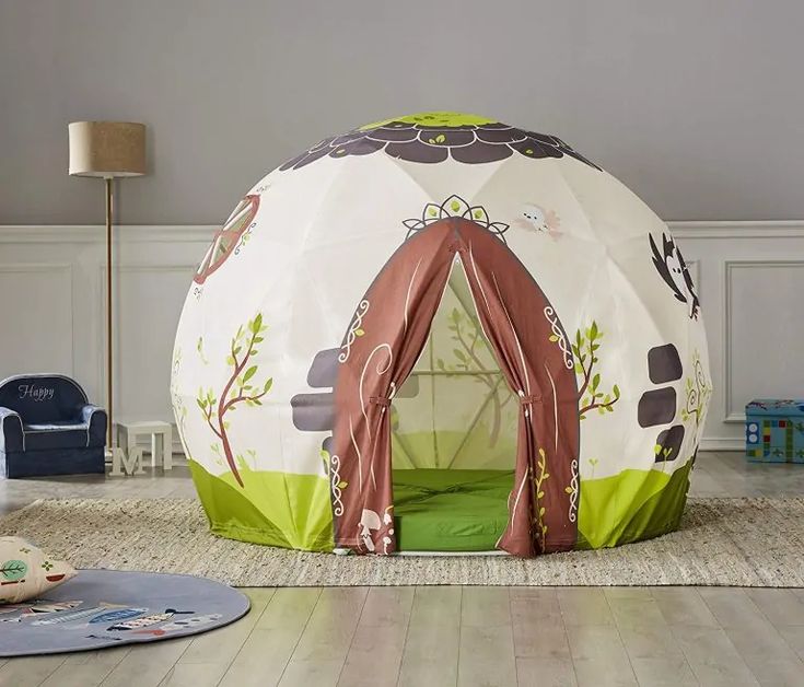 a child's play tent in the middle of a living room