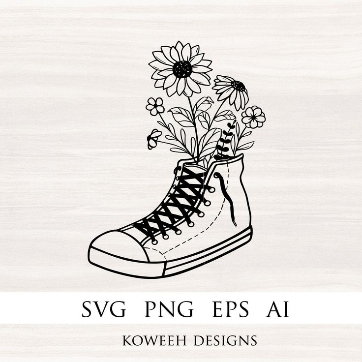 a drawing of a pair of shoes with flowers in them