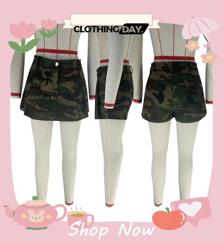 Sexy Pleated Denim Mini Culottes Camouflage Short Length Summer Bottoms, Summer Camouflage Short Bottoms, Spring Camouflage Denim Jeans, Camouflage Bottoms With Pockets For Summer, Trendy Camouflage Shorts With Pockets, Trendy Camouflage Jeans For Spring, Fitted High Waist Camouflage Bottoms, High Waist Fitted Camouflage Bottoms, High Waist Stretch Camouflage Bottoms