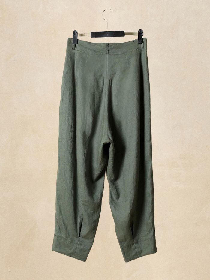 Nina Linen Pocketed Straight-leg Ankle Pants Khaki Ankle-length Harem Pants For Fall, Khaki Ankle-length Fall Harem Pants, Chic Green Cropped Leg Bottoms, Chic Green Cropped Bottoms, Khaki Ankle-length Pants With Belt Loops, Spring Cropped Leg Tapered Bottoms, Spring Bottoms With Tapered Fit And Cropped Leg, Spring Tapered Bottoms With Cropped Legs, Spring Tapered Cropped Bottoms