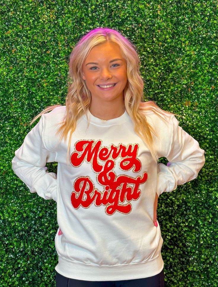 This Merry & Bright Chenille Sweatshirt is perfect for the festive season! Stay cozy and stylish with its bold red chenille on a white sweatshirt, and treat yourself to a special gift this Christmas. Embrace the holiday spirit and bring joy to those around you! Unisex sizing and fit Pictured: White Sweatshirt SPECIAL CARE - WASHING INSTRUCTIONS: Hand washing and air drying are always best for these items. Wash on delicate, cold, and inside out. Always air dry to prevent lint from sticking to the Chenille Sweatshirt, Womens Sweatshirts, Sweatshirt White, Cat Sweatshirt, Pink Sweatshirt, Stay Cozy, White Sweatshirt, Festive Season, Christmas Sweatshirts