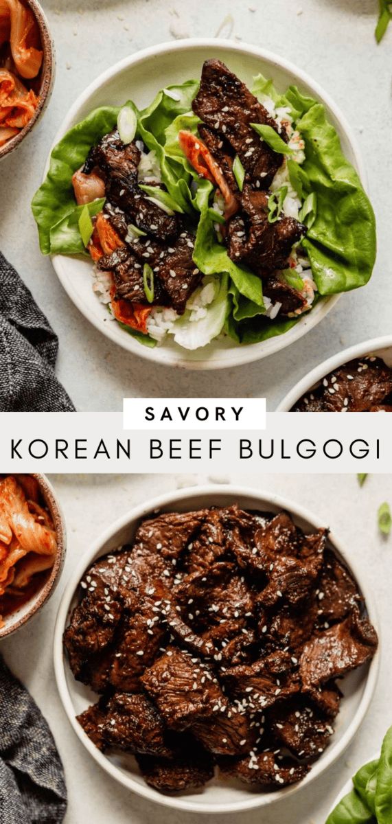 korean beef bulgogi served in bowls with lettuce and carrots