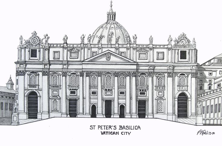 a black and white drawing of st peter's basilica in battagan city