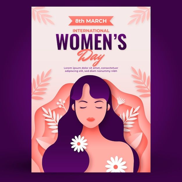 the international women's day poster with a woman in pink and white flowers on it