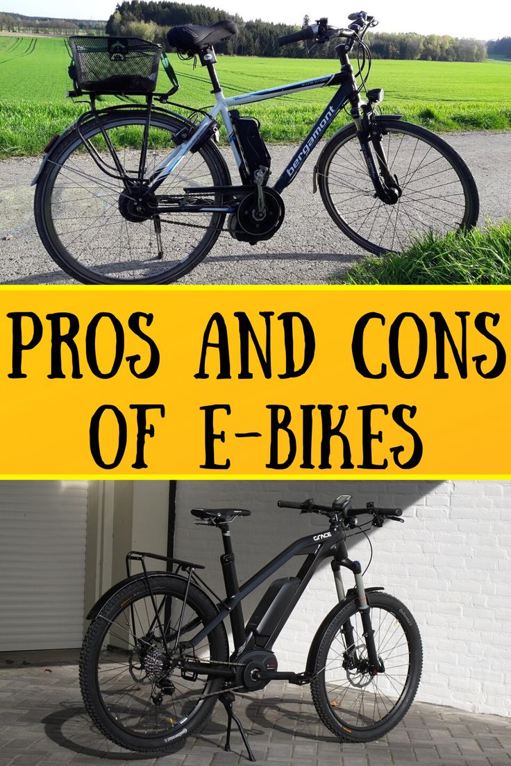 two bikes parked next to each other with the words pros and cons of e - bikes