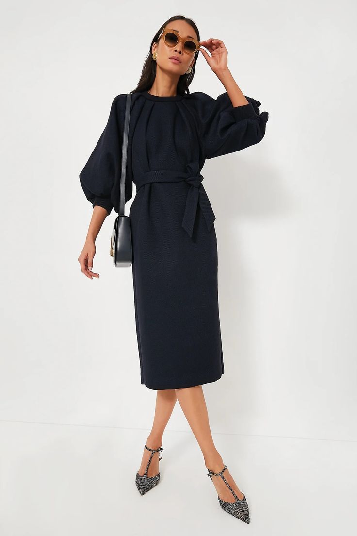 Navy Elsa Dress | Tuckernuck Office Heels, Elsa Dress, Fall Denim, Cocktail Attire, Sport Dress, Ribbed Neckline, Dinner Parties, Winter 2024, Kitten Heel