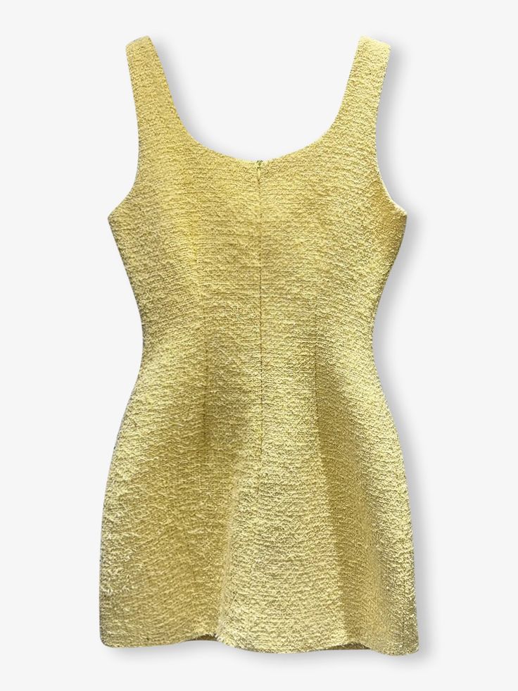 Introducing the cabo mini dress, cut from luxurious tweed. Featuring sleeveless design, rhinestone buttons, and a flattering fit, this short tank dress sculpts an elegant hourglass silhouette. Top Dress, Tank Dress, Yellow Dress, Dress Shop, Mini Dress, Dresses