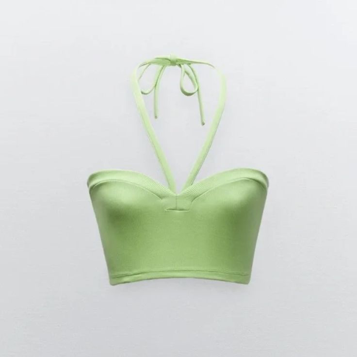 Zara Green Crop Top. New With Tags. Size Medium Zara Casual Fitted Halter Top, Zara Fitted Casual Halter Top, Casual Fitted Zara Halter Top, Zara Summer Halter Neck Tops, Trendy Zara Halter Top For Spring, Zara Fitted Green Crop Top, Zara Spring Halter Neck Top, Zara Casual Halter Top For Spring, Zara Halter Neck Top For Spring