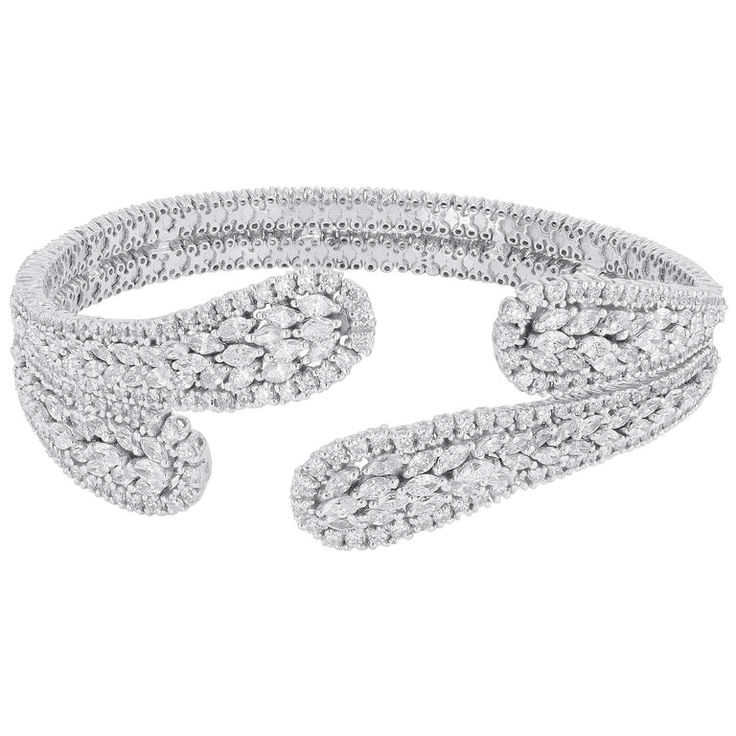 Amwaj White Gold 18 Karat Bracelet with Diamonds | From a unique collection of vintage Modern Bracelets at https://www.1stdibs.com/jewelry/bracelets/modern-bracelets/. Modern Bangle, White Gold Diamond Bracelet, Bracelet With Diamonds, White Gold Bangle, Jewelry Promotion, Modern Bracelets, Yellow Gold Bangle, Bangle Bracelet Set, Razzle Dazzle