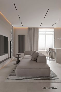 a modern living room with white walls and flooring