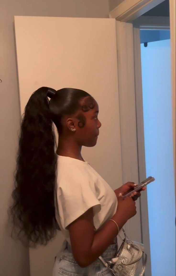 Slick Ponytail, Weave Ponytail Hairstyles, Sleek Ponytail Hairstyles, Cute Ponytails, Black Ponytail Hairstyles, Quick Natural Hair Styles, Quick Weave Hairstyles, Cute Braided Hairstyles, Cute Box Braids Hairstyles