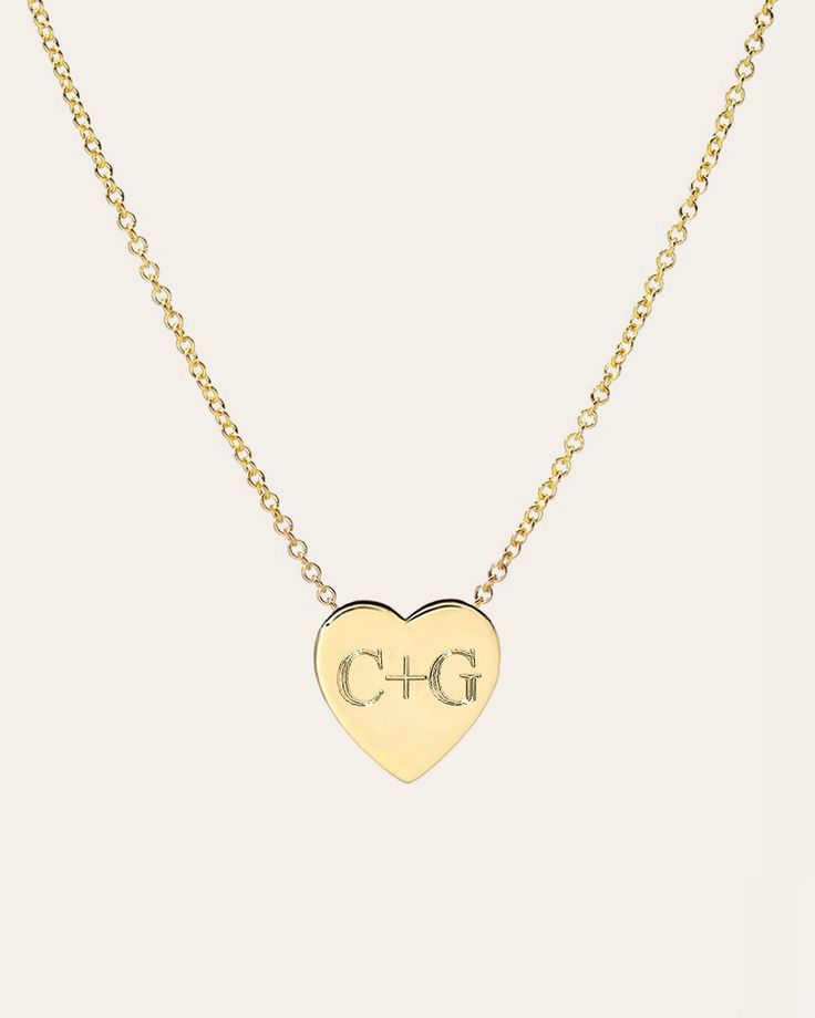 14k Gold Large Engraved Heart Necklace - Zoe Lev Jewelry Personalized Heart Nameplate Necklace, Elegant Nameplate Jewelry With Heart Charm, Elegant Jewelry Cable Chain For Personalized Gift, Elegant Jewelry With Cable Chain For Personalized Gifts, Elegant Cable Chain Jewelry For Personalized Gift, Elegant Heart Charm Nameplate Necklace, Elegant Necklace With Heart Charm And Nameplate, Classic Sterling Silver Personalized Heart Necklace, Elegant Necklaces With Heart Charm And Nameplate