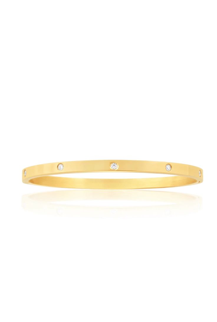 One size Cz diamond gold filled bangle bracelet Classic Gold Bangle With Single Diamond, Yellow Gold Bangle Bracelet With Single Diamond, Gold Bangle With Single Diamond, Everyday Bangle With Diamond Accents, Everyday Diamond Accents Bangle, Gold Diamond Bangle Bracelet With Vvs Clarity, Tarnish Resistant Gold Plated Diamond Bangle Bracelet, Tarnish Resistant Gold Plated Diamond Bangle, Stackable Yellow Gold Bangle With Cubic Zirconia